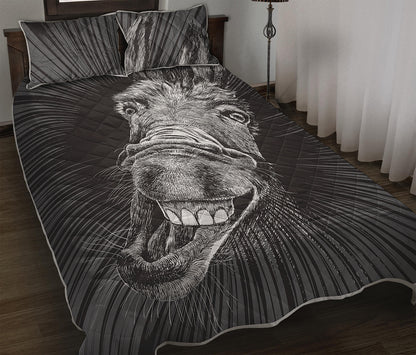 Black And White Crazy Donkey Print Quilt Bed Set