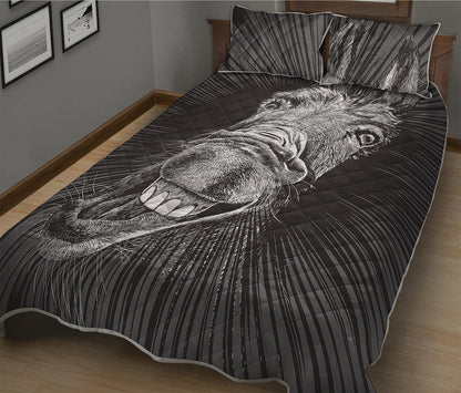 Black And White Crazy Donkey Print Quilt Bed Set
