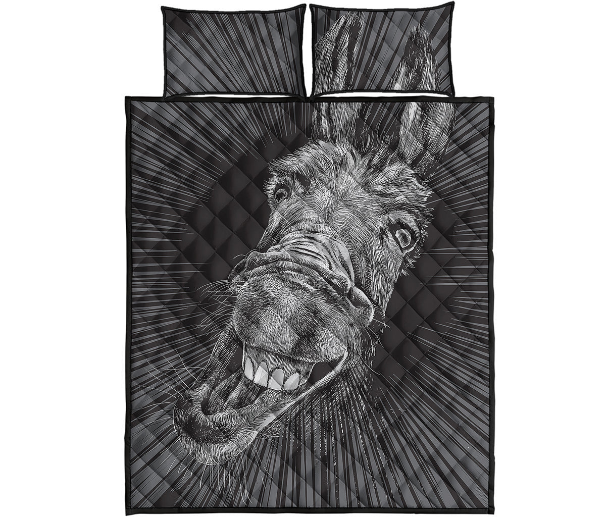 Black And White Crazy Donkey Print Quilt Bed Set