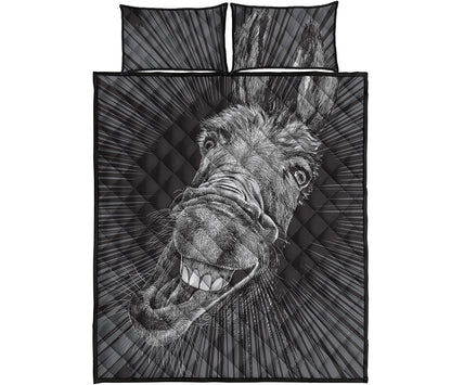 Black And White Crazy Donkey Print Quilt Bed Set