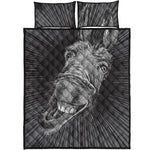 Black And White Crazy Donkey Print Quilt Bed Set