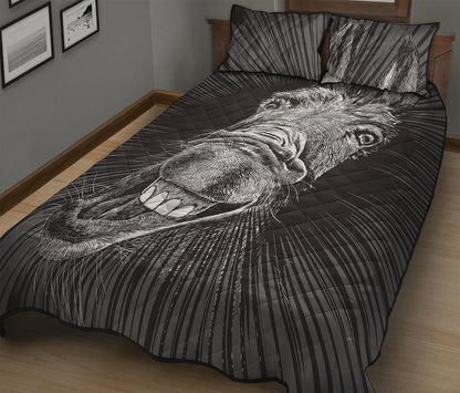 Black And White Crazy Donkey Print Quilt Bed Set