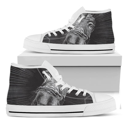 Black And White Crazy Donkey Print White High Top Shoes