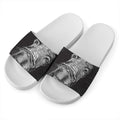 Black And White Crazy Donkey Print White Slide Sandals