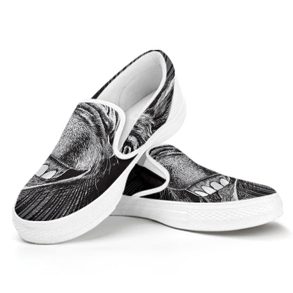 Black And White Crazy Donkey Print White Slip On Shoes
