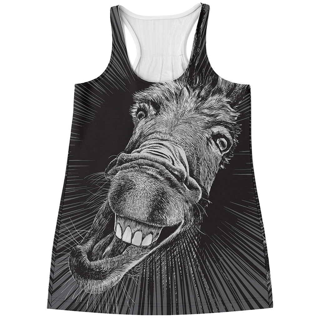 Black And White Crazy Donkey Print Women's Racerback Tank Top