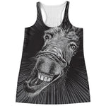 Black And White Crazy Donkey Print Women's Racerback Tank Top