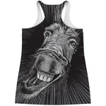 Black And White Crazy Donkey Print Women's Racerback Tank Top
