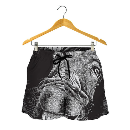 Black And White Crazy Donkey Print Women's Shorts