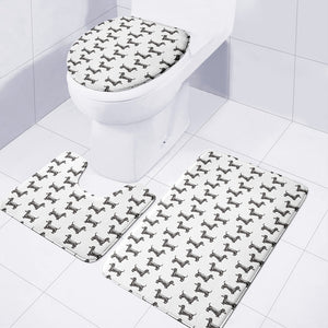 Black And White Dachshund Pattern Print 3 Piece Bath Mat Set