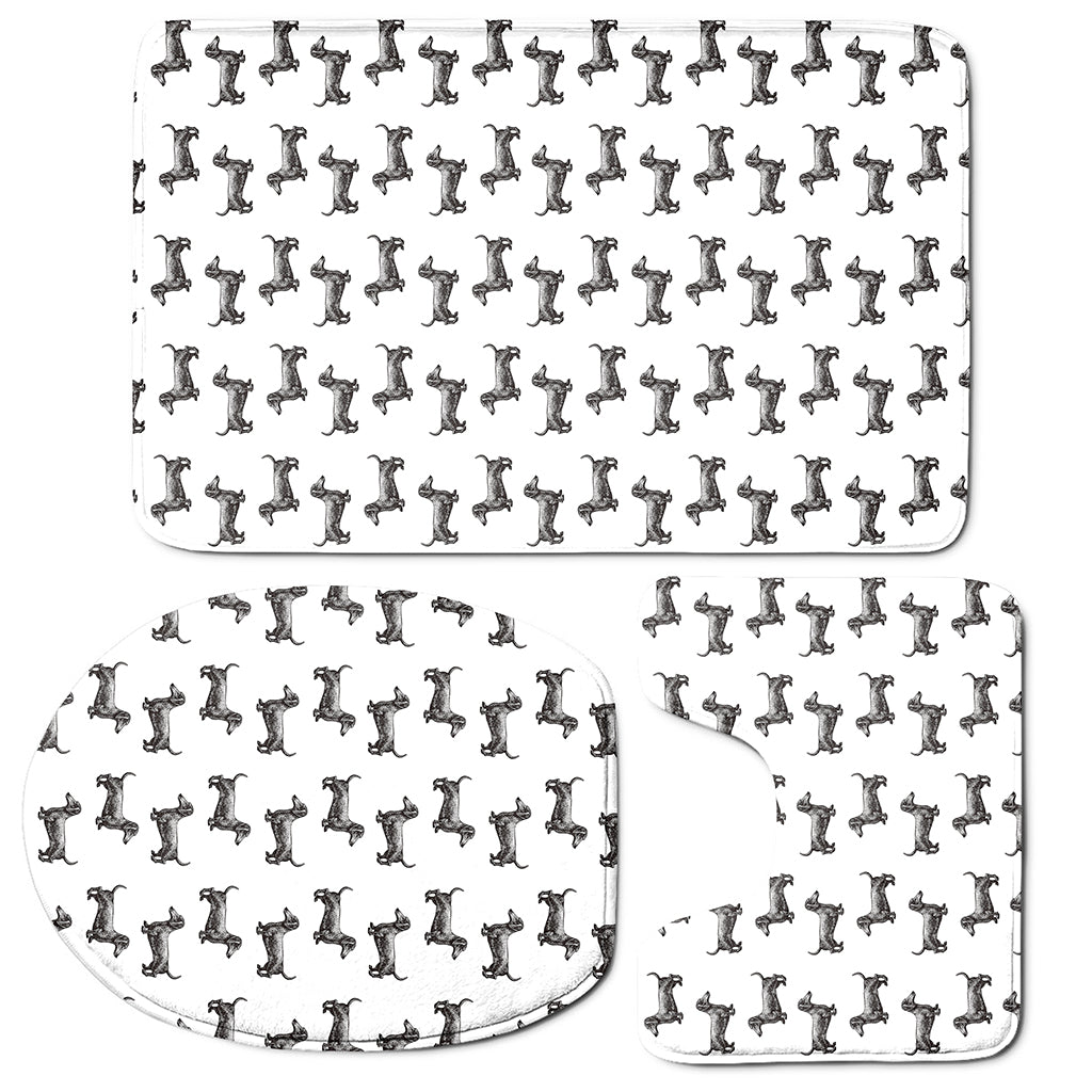 Black And White Dachshund Pattern Print 3 Piece Bath Mat Set