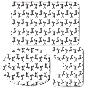 Black And White Dachshund Pattern Print 3 Piece Bath Mat Set