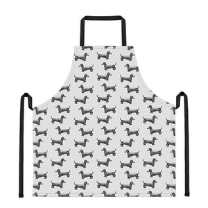 Black And White Dachshund Pattern Print Apron