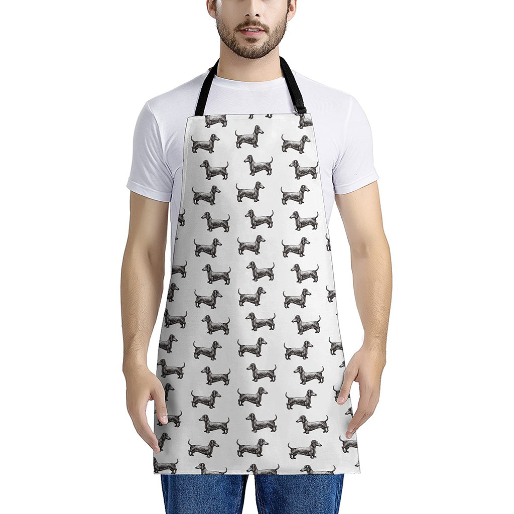 Black And White Dachshund Pattern Print Apron