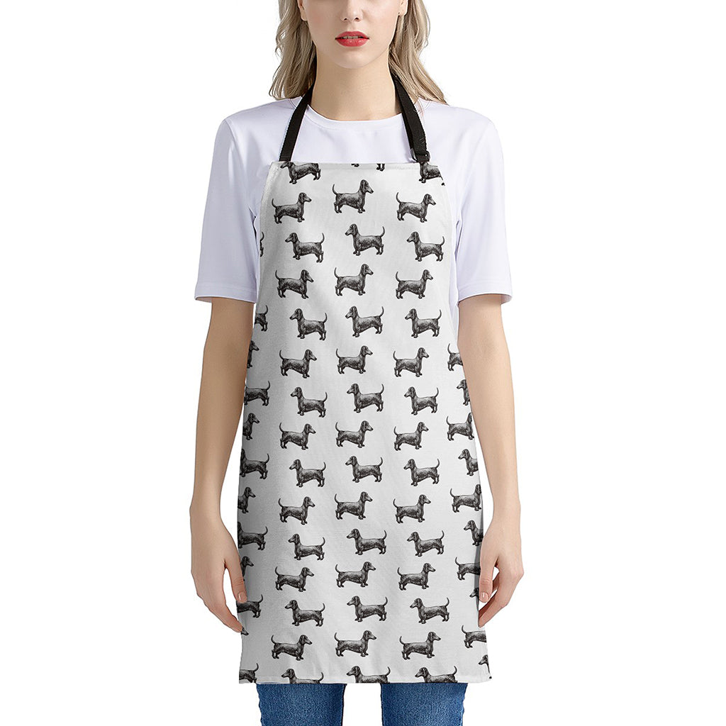 Black And White Dachshund Pattern Print Apron