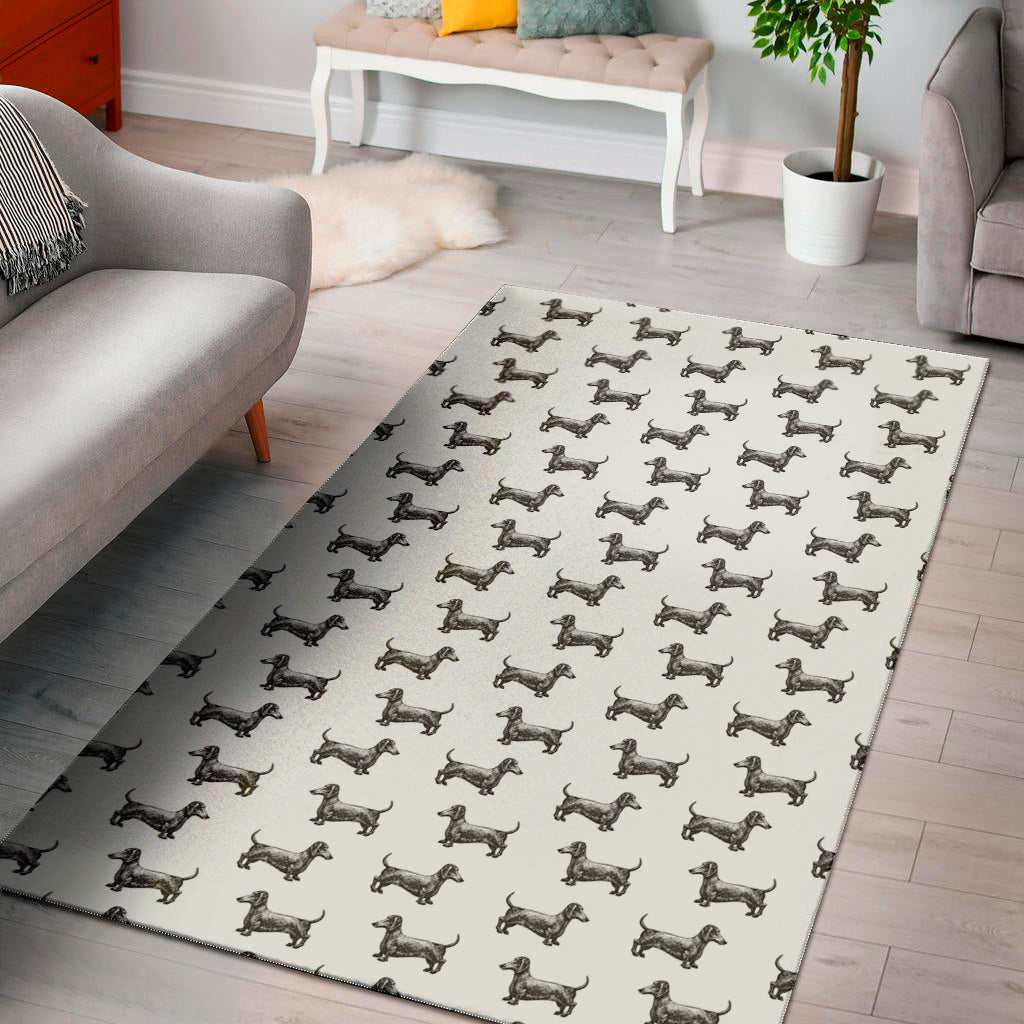 Black And White Dachshund Pattern Print Area Rug