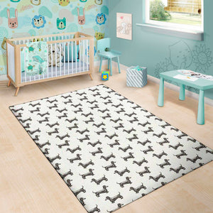 Black And White Dachshund Pattern Print Area Rug