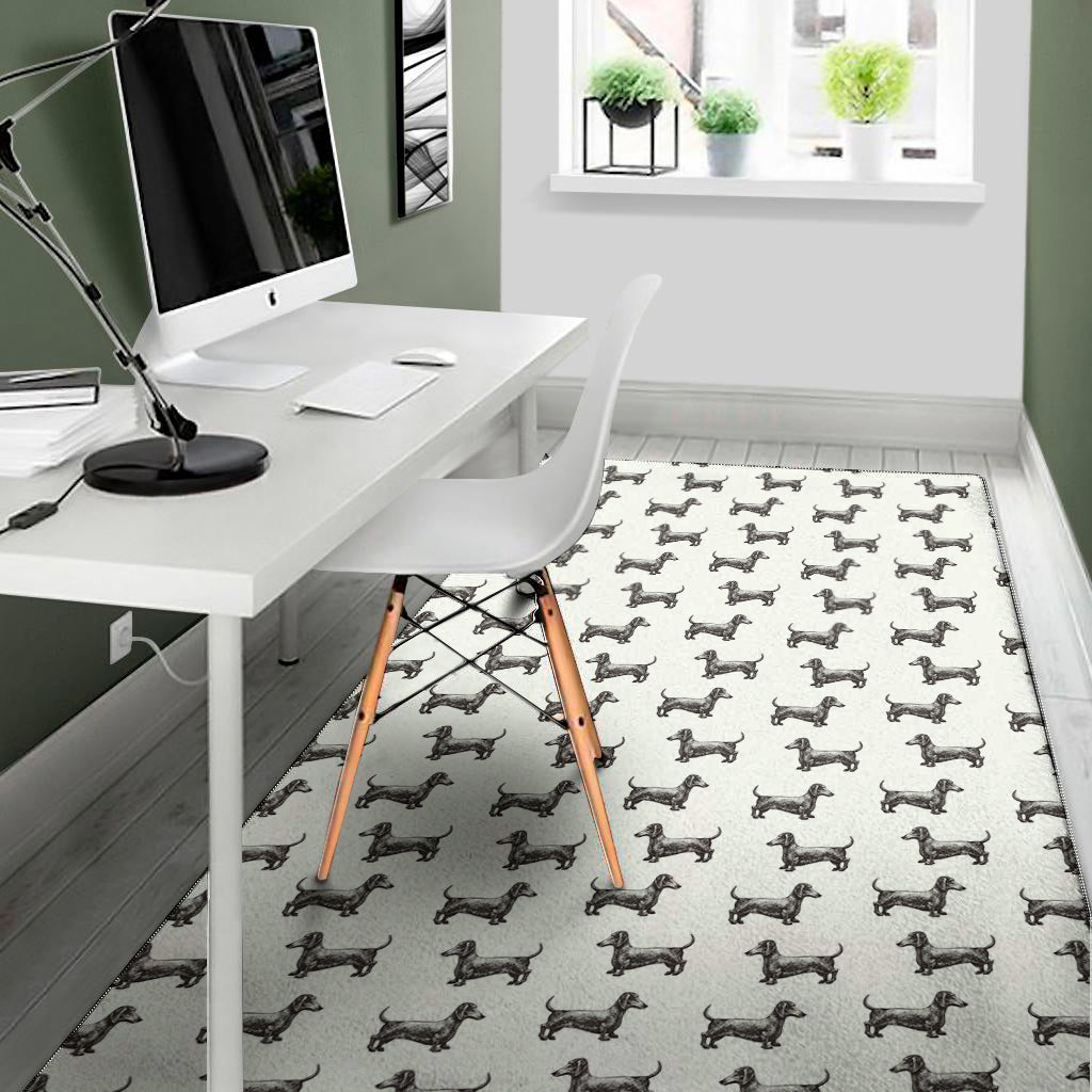 Black And White Dachshund Pattern Print Area Rug