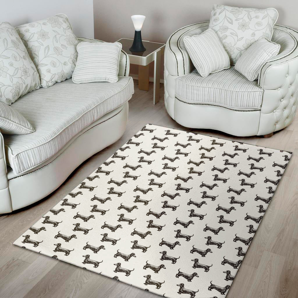 Black And White Dachshund Pattern Print Area Rug