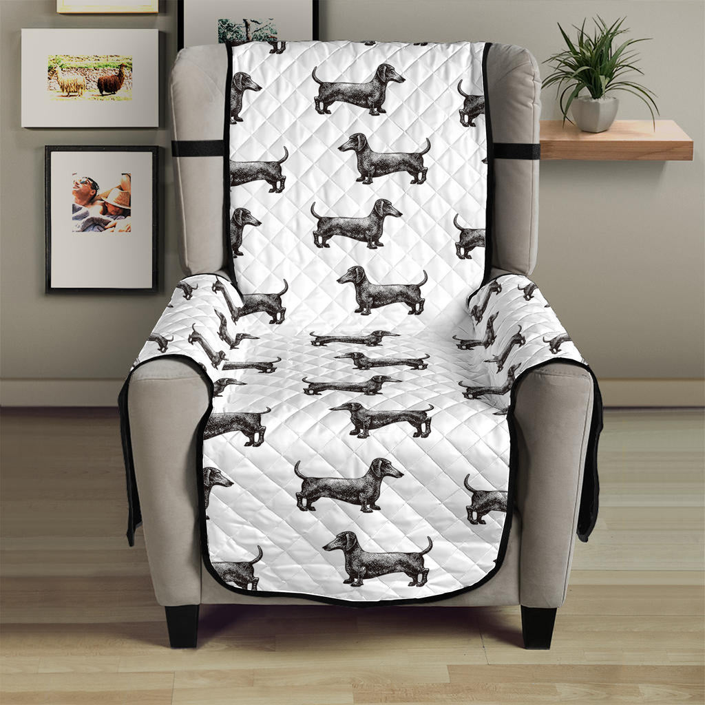 Black And White Dachshund Pattern Print Armchair Protector