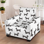 Black And White Dachshund Pattern Print Armchair Slipcover