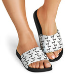 Black And White Dachshund Pattern Print Black Slide Sandals