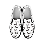 Black And White Dachshund Pattern Print Black Slip On Shoes