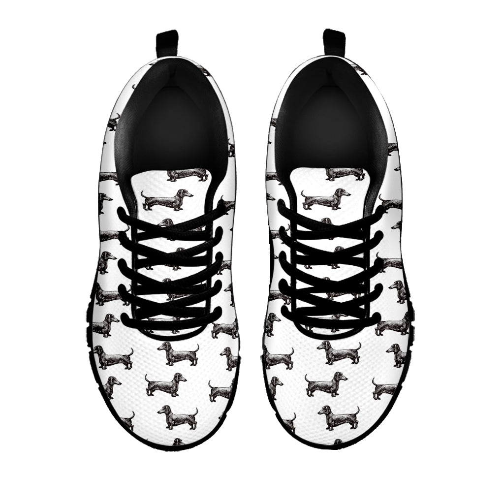 Black And White Dachshund Pattern Print Black Sneakers