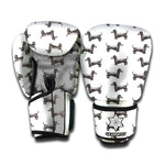 Black And White Dachshund Pattern Print Boxing Gloves