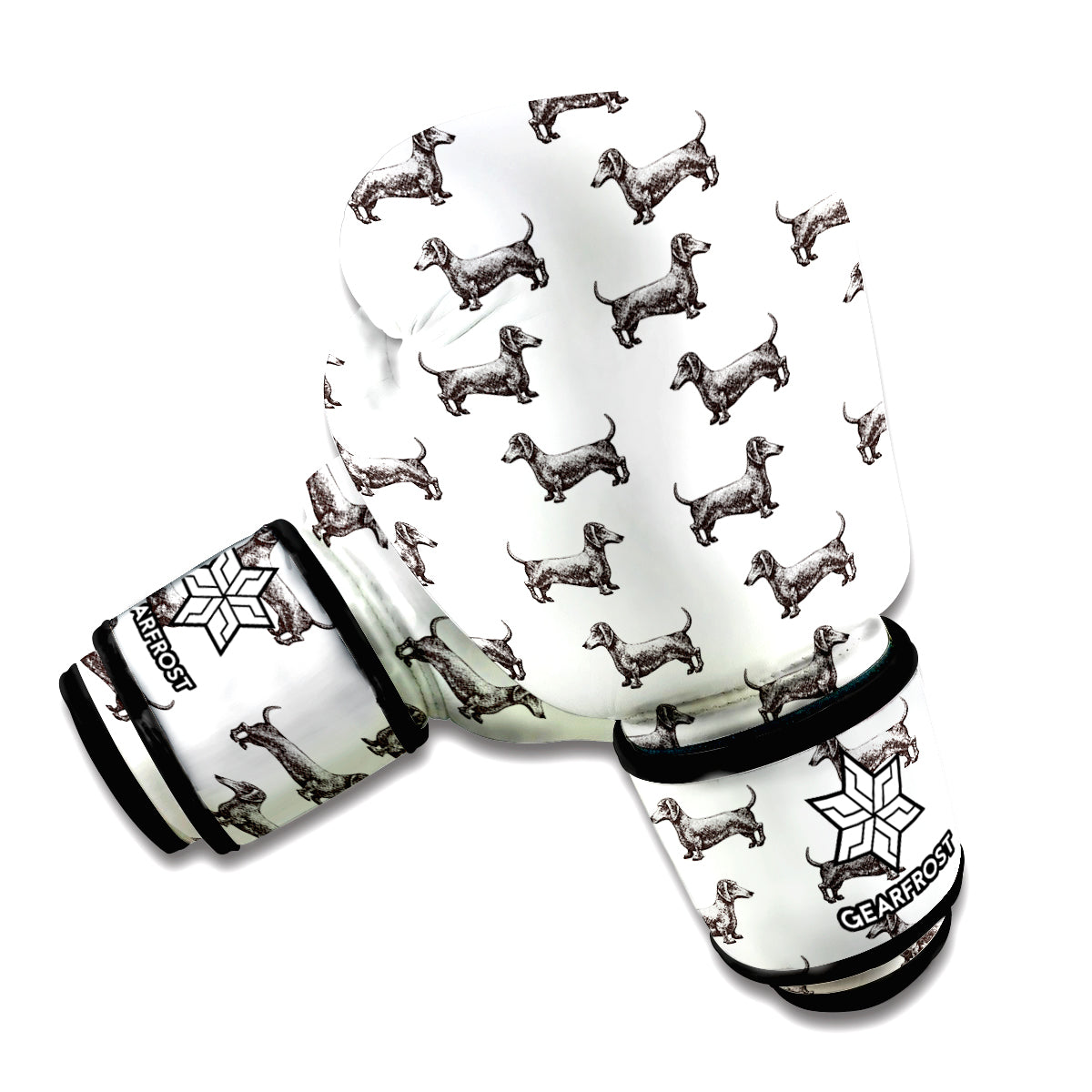 Black And White Dachshund Pattern Print Boxing Gloves