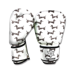 Black And White Dachshund Pattern Print Boxing Gloves