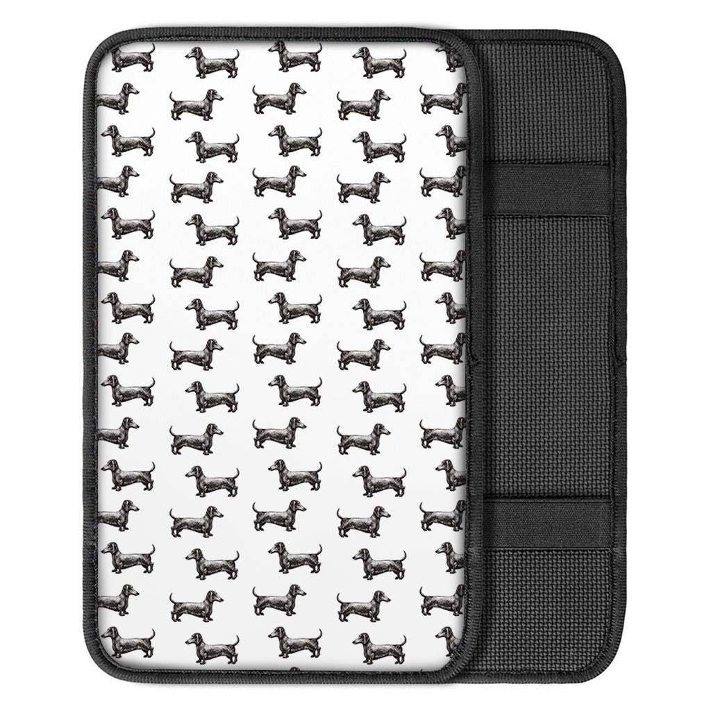 Black And White Dachshund Pattern Print Car Center Console Cover