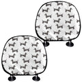 Black And White Dachshund Pattern Print Car Headrest Covers