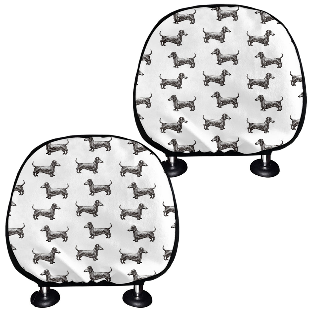 Black And White Dachshund Pattern Print Car Headrest Covers