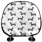 Black And White Dachshund Pattern Print Car Headrest Covers