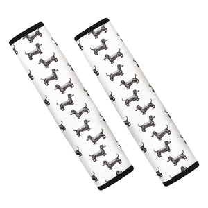 Black And White Dachshund Pattern Print Car Seat Belt Covers