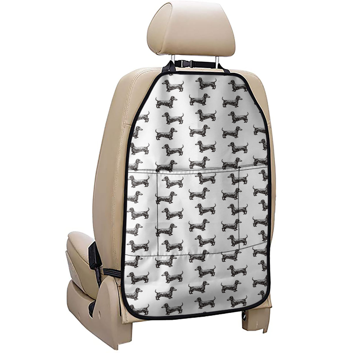 Black And White Dachshund Pattern Print Car Seat Organizers