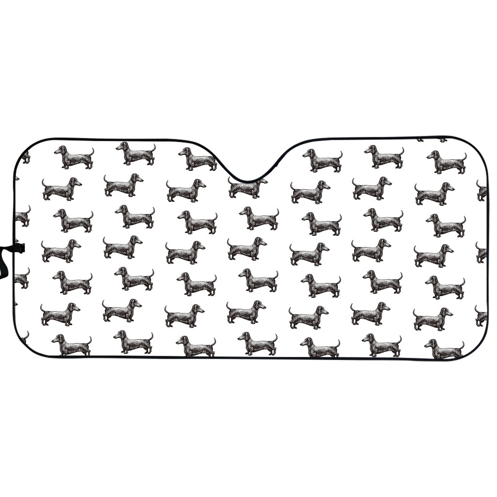 Black And White Dachshund Pattern Print Car Sun Shade