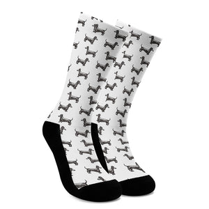 Black And White Dachshund Pattern Print Crew Socks