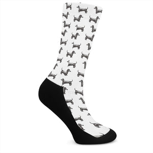 Black And White Dachshund Pattern Print Crew Socks