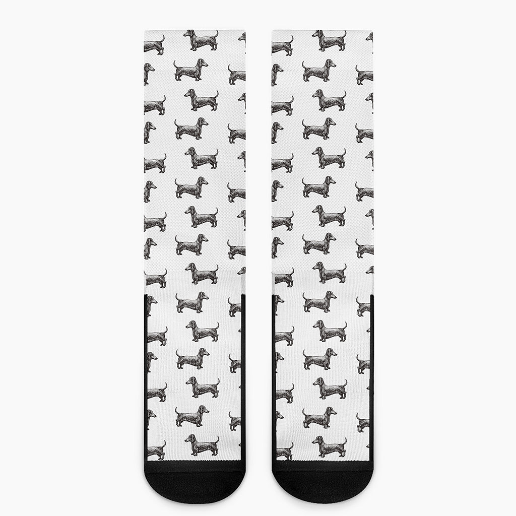 Black And White Dachshund Pattern Print Crew Socks