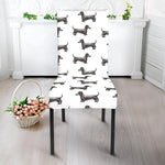 Black And White Dachshund Pattern Print Dining Chair Slipcover