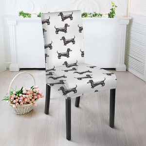 Black And White Dachshund Pattern Print Dining Chair Slipcover