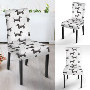 Black And White Dachshund Pattern Print Dining Chair Slipcover