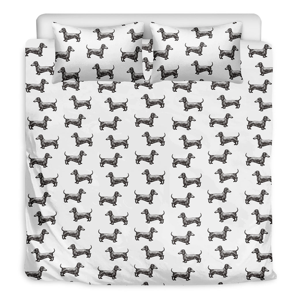 Black And White Dachshund Pattern Print Duvet Cover Bedding Set