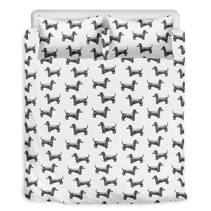 Black And White Dachshund Pattern Print Duvet Cover Bedding Set