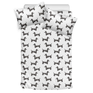 Black And White Dachshund Pattern Print Duvet Cover Bedding Set