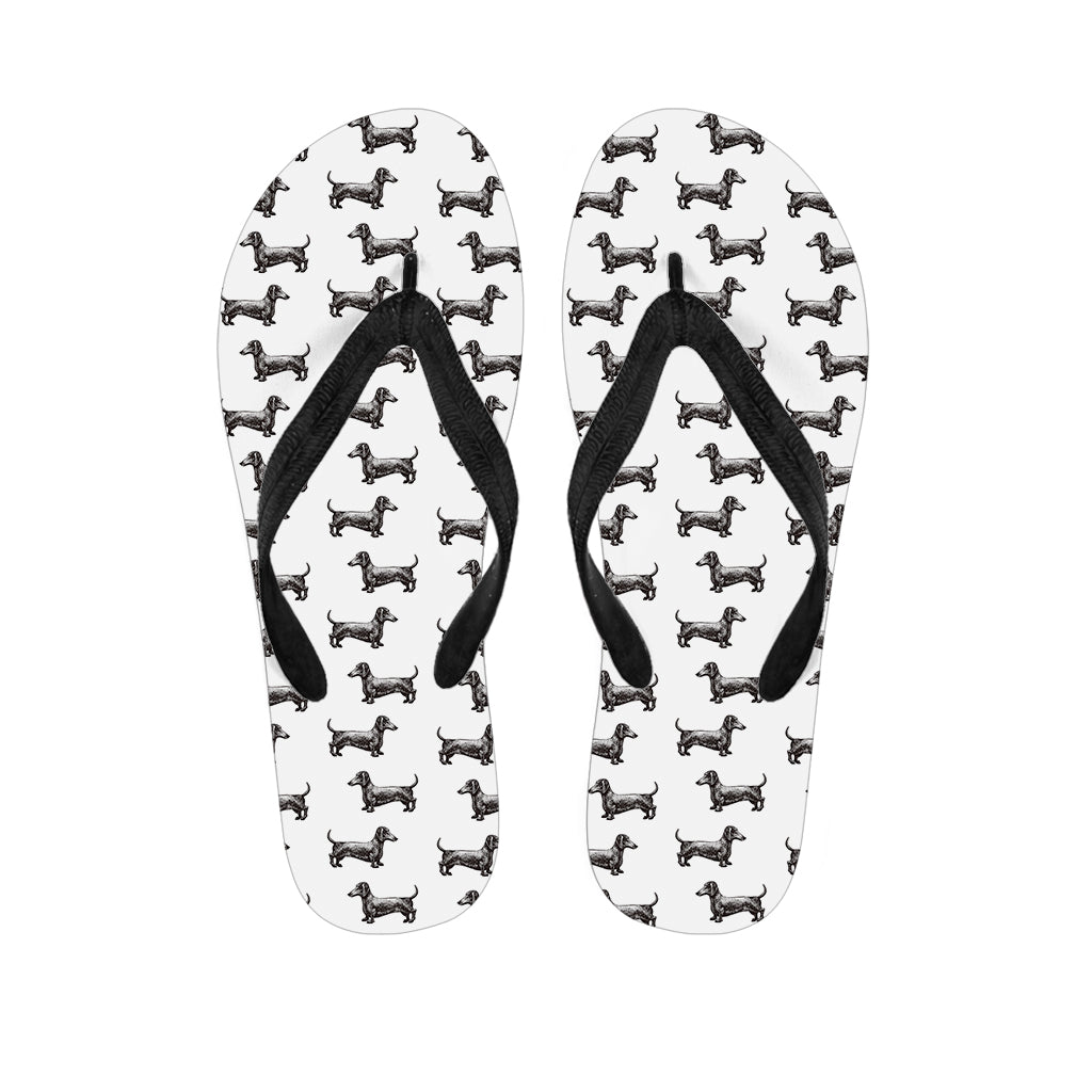 Black And White Dachshund Pattern Print Flip Flops