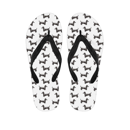 Black And White Dachshund Pattern Print Flip Flops