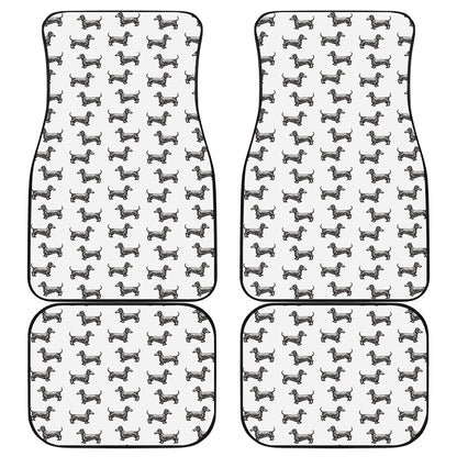 Black And White Dachshund Pattern Print Front and Back Car Floor Mats